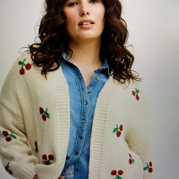 torrid Sweaters - Torrid Ivory Cardigan with Cherry Details